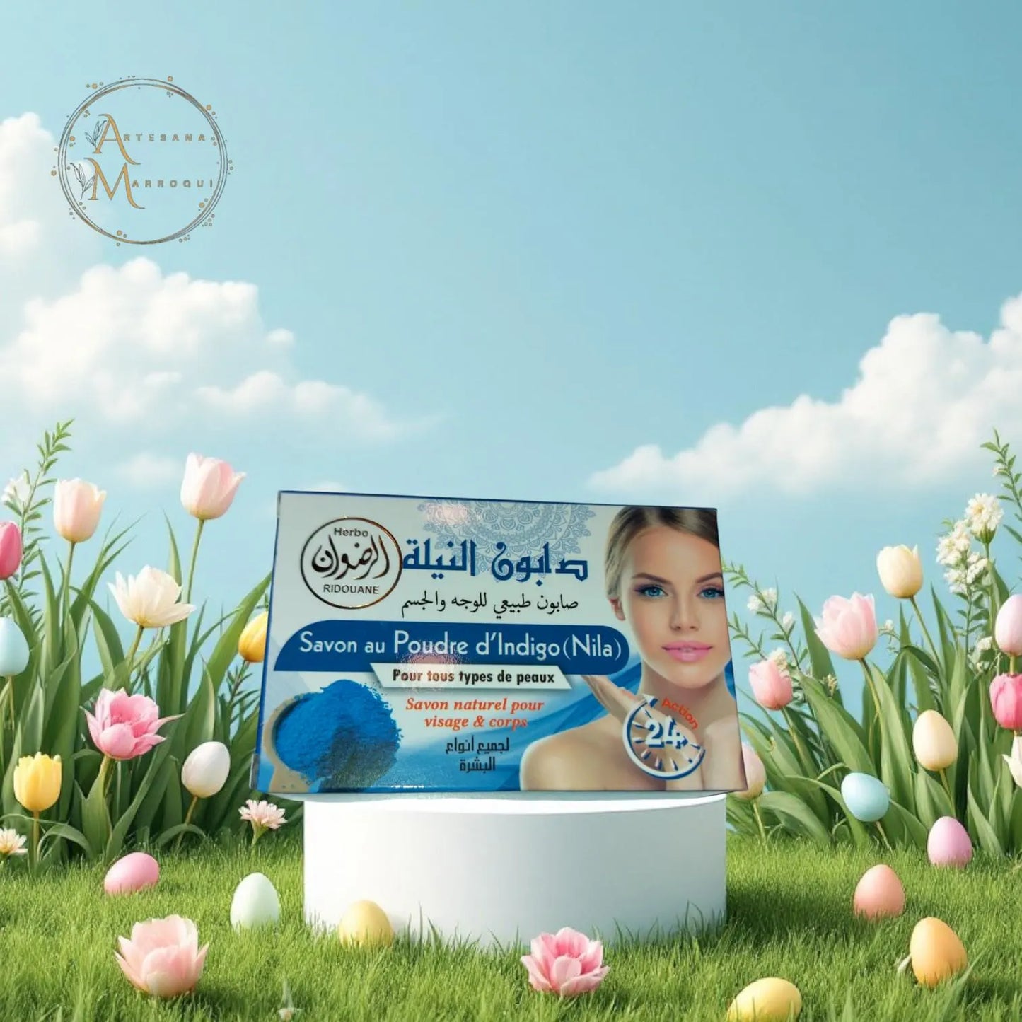 Savon au Nila Bleu – Soin Naturel Marocain pour Visage et Corps